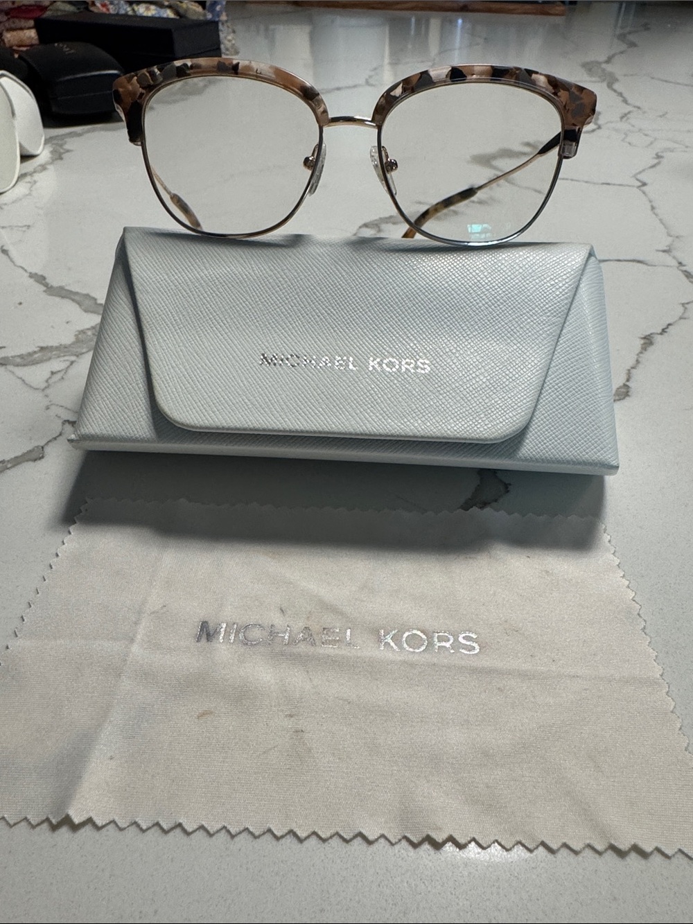 Michael Kors blush/gray Tortoiseshell and rose Gold Cat-Eye Eyeglasses